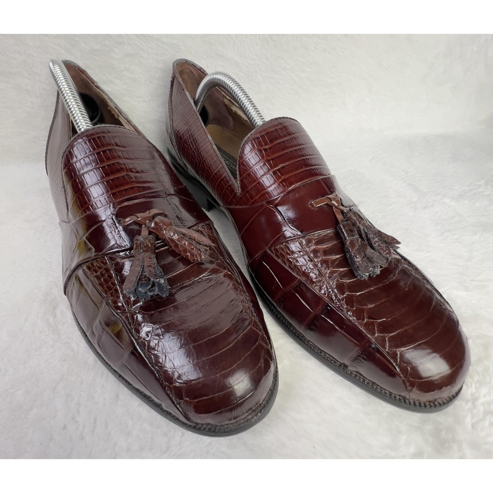 Stacy Adams Tassel Loafer Shoes Mens Size 11 Brown Genuine Snake Dress Leather